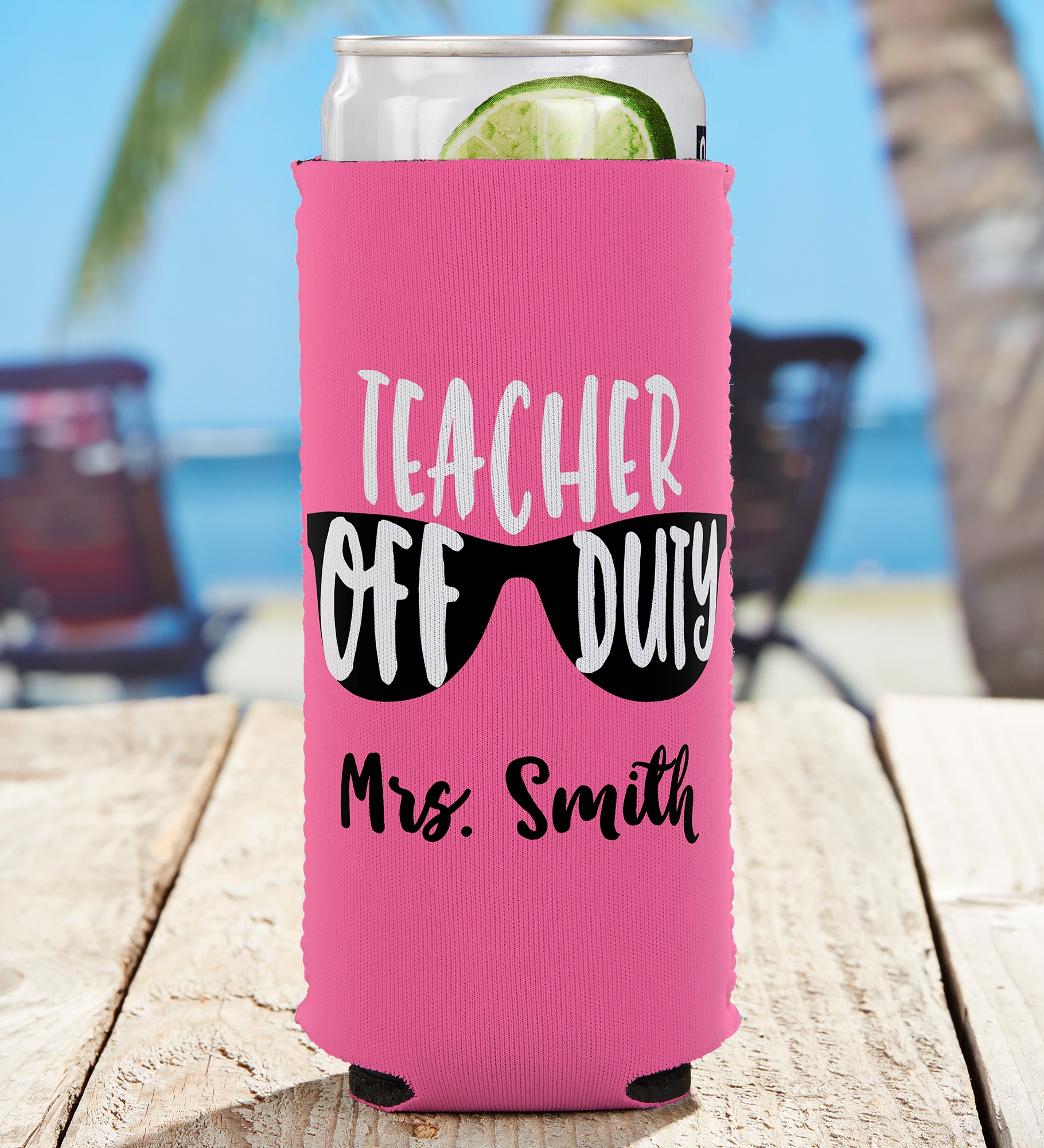 Teacher Off Duty Personalized Slim Can Cooler